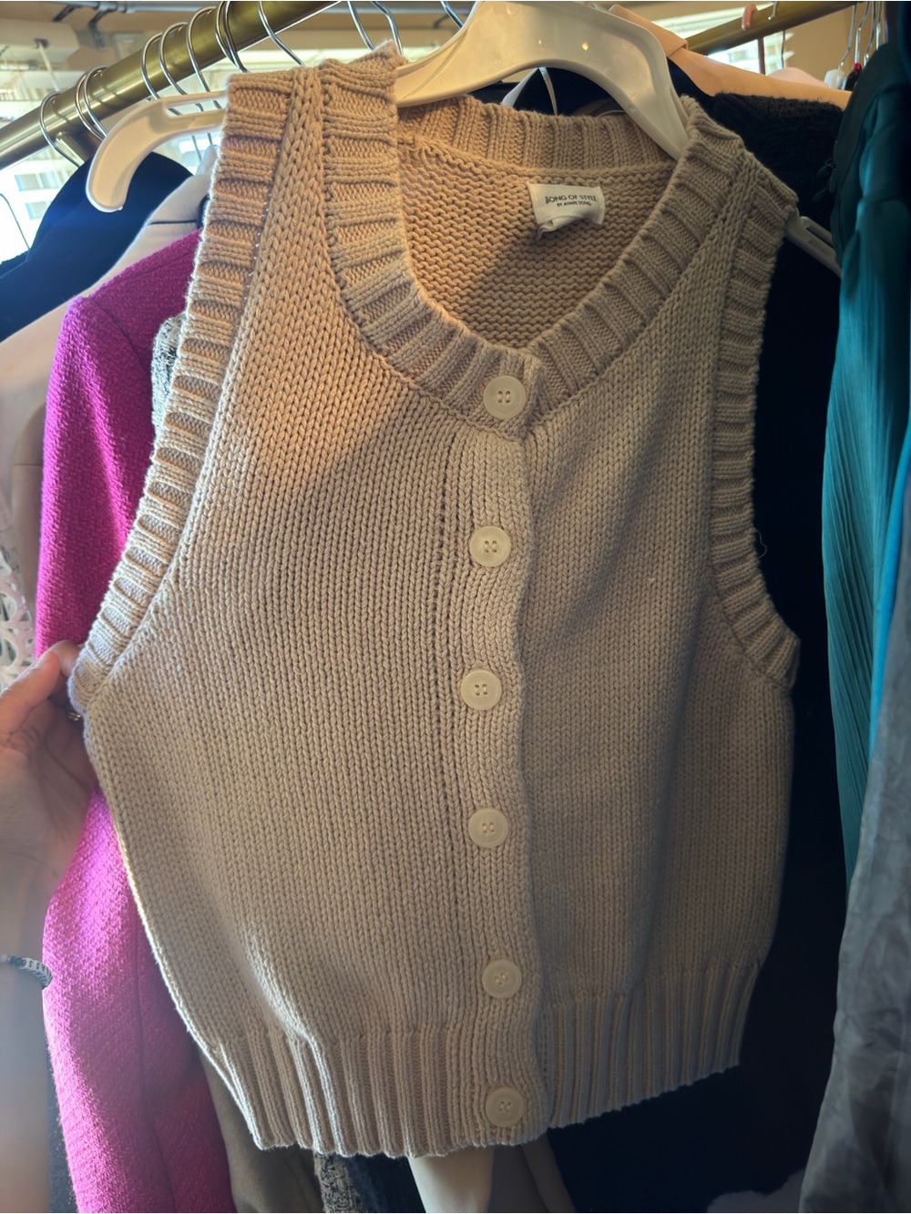Song of style- light beige cream Button-Front Knit Sweater Vest